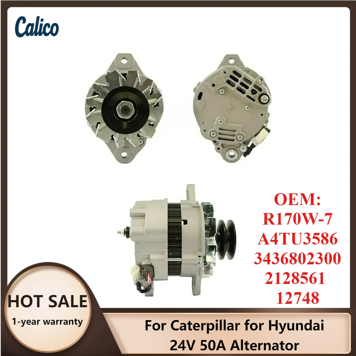 

High Quality Material Selection for Caterpillar for Hyundai 24V 50A Alternator R170W-7 A4TU3586 3436802300 2128561 12748