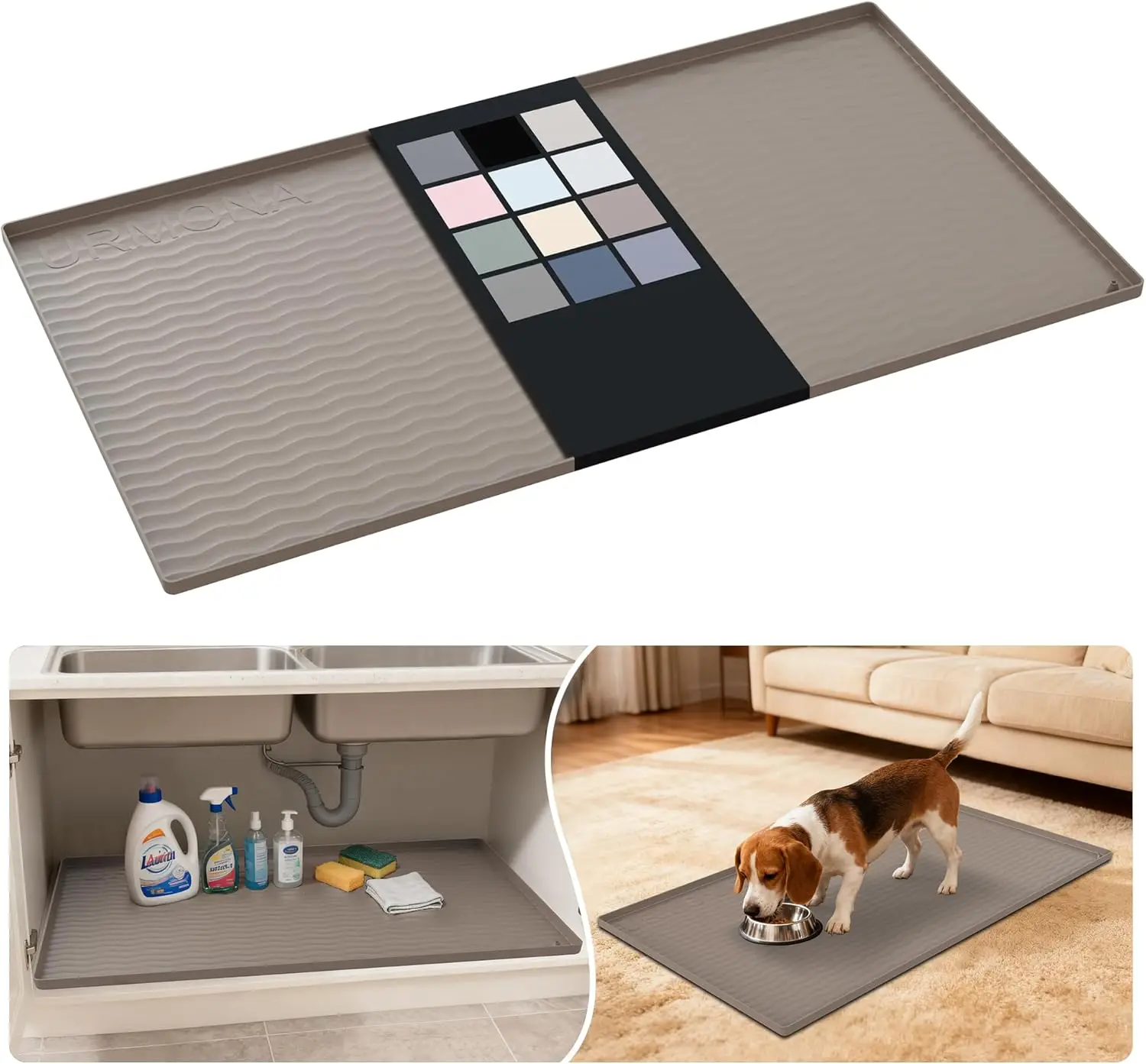 

Waterproof Silicone Under Sink Mat 40x22 Inch for Kitchen Bathroom Cabinet Counter Protector Pet Mat