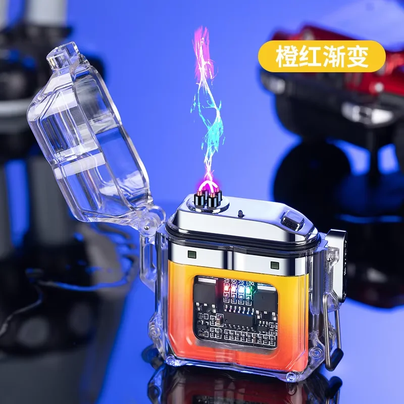 Type-C Fast-charging Transparent Shell Double-arc Cigarette Lighter Outdoor Waterproof and Windproof Electronic Pulse Lighter