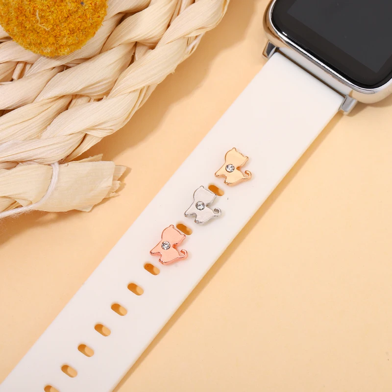 Abalorio decorativo para correa de Apple Watch de silicona, joyería linda de gato, pulsera deportiva, accesorios de uñas de Metal para piernas,