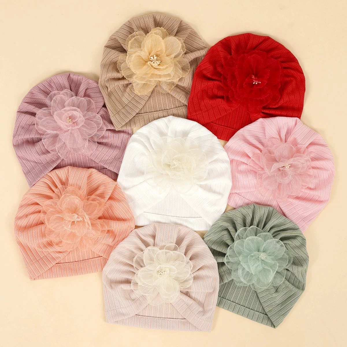 

Chiffon Flower Baby Hat Newborn Cute Hair Flower Turban Beanie Lovely Solid Indian Bonnet Headwrap for Toddler Hair Accesories