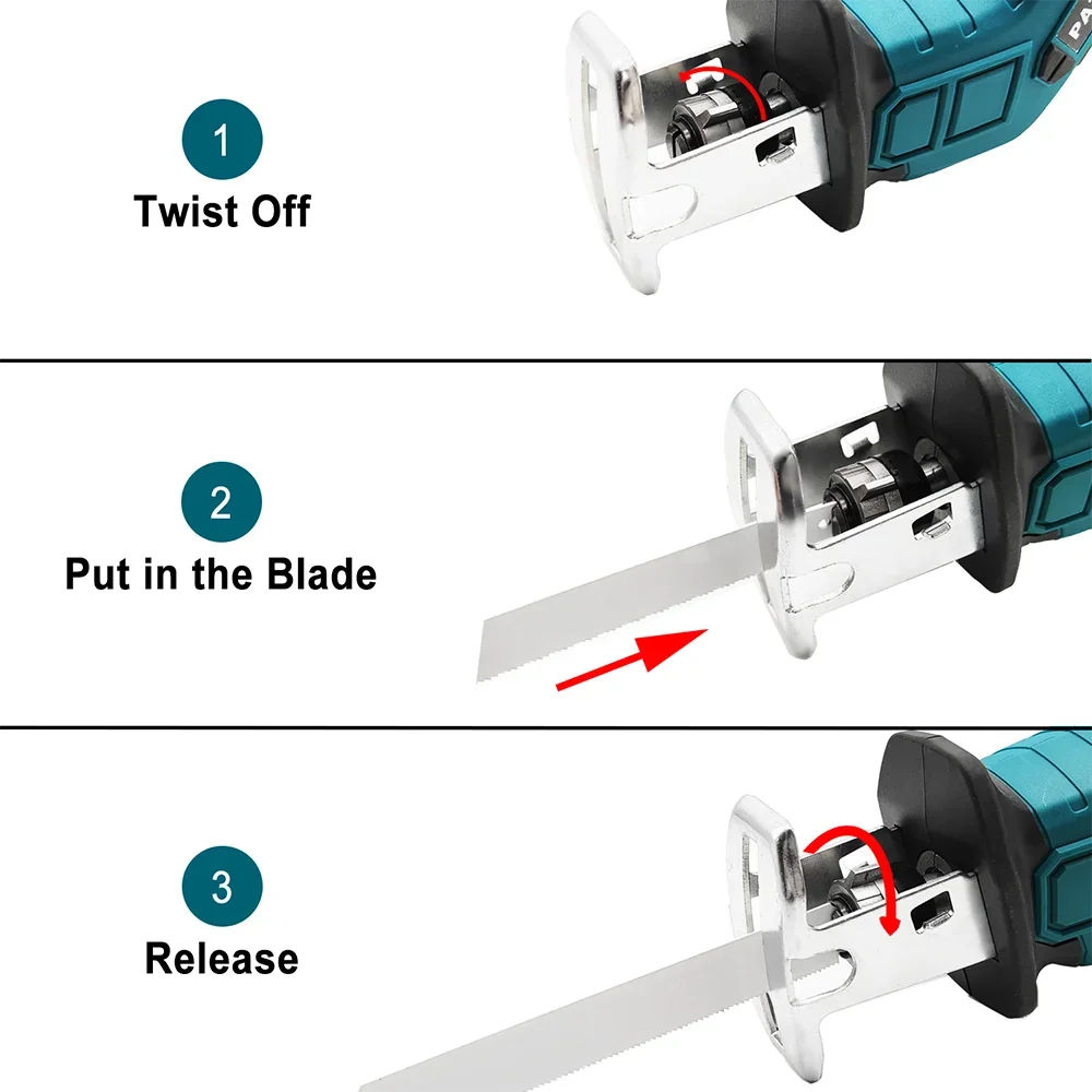 PATUOPRO Electric Cordless Reciprocating Saw Adjustable Speed  Wood Metal PVC Portable Cutting Tool For Makita 18V Battery