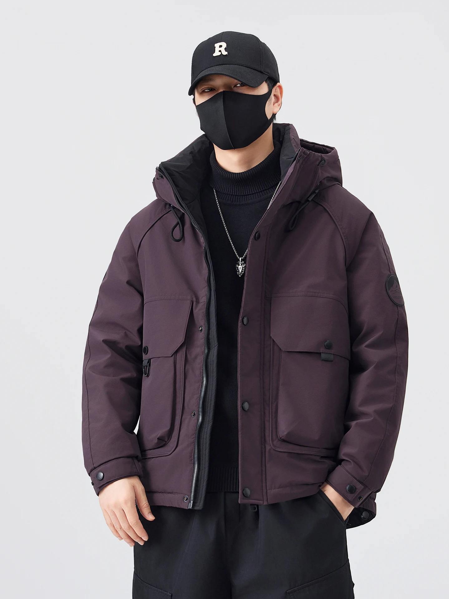 

Men's Winter Warm Du down Jaet Thiened Casual Anti-Cold Coat Outdoor Leisure Ci Sle with Hood Poly Fiber Material