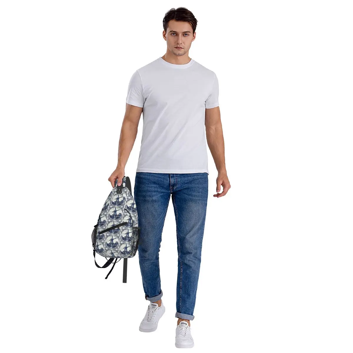 Bolso de pecho con estampado de molino de viento Vintage de Delft azul holandés, mochila cruzada para hombre, bolso de pecho, mochila de viaje para senderismo, bolso de hombro