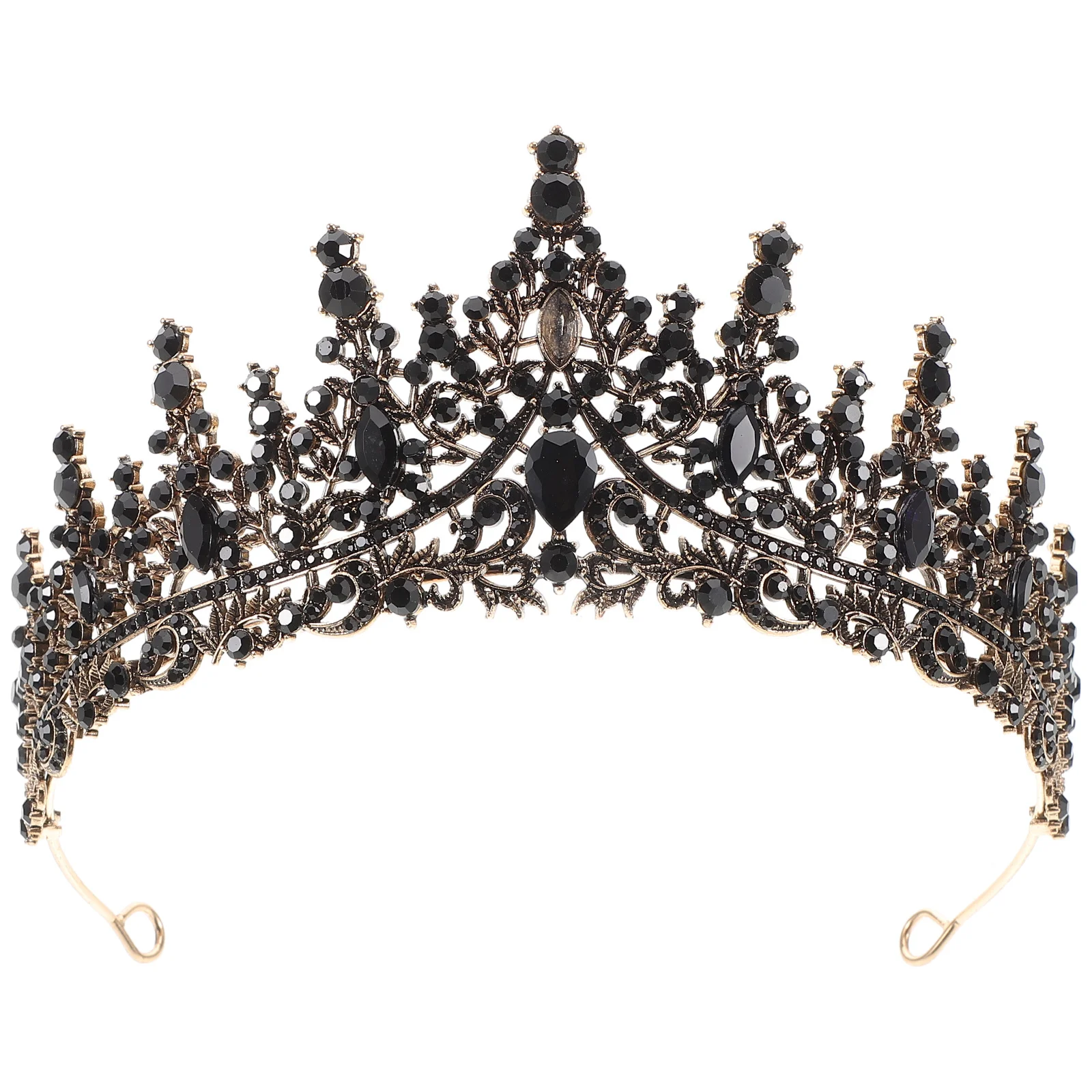 خمر التاج الأسود حجر الراين مطعمة سبائك الزنك ورقة زهرة تصميم الزفاف عقال العروس تاج الزفاف النساء حفلة موسيقية