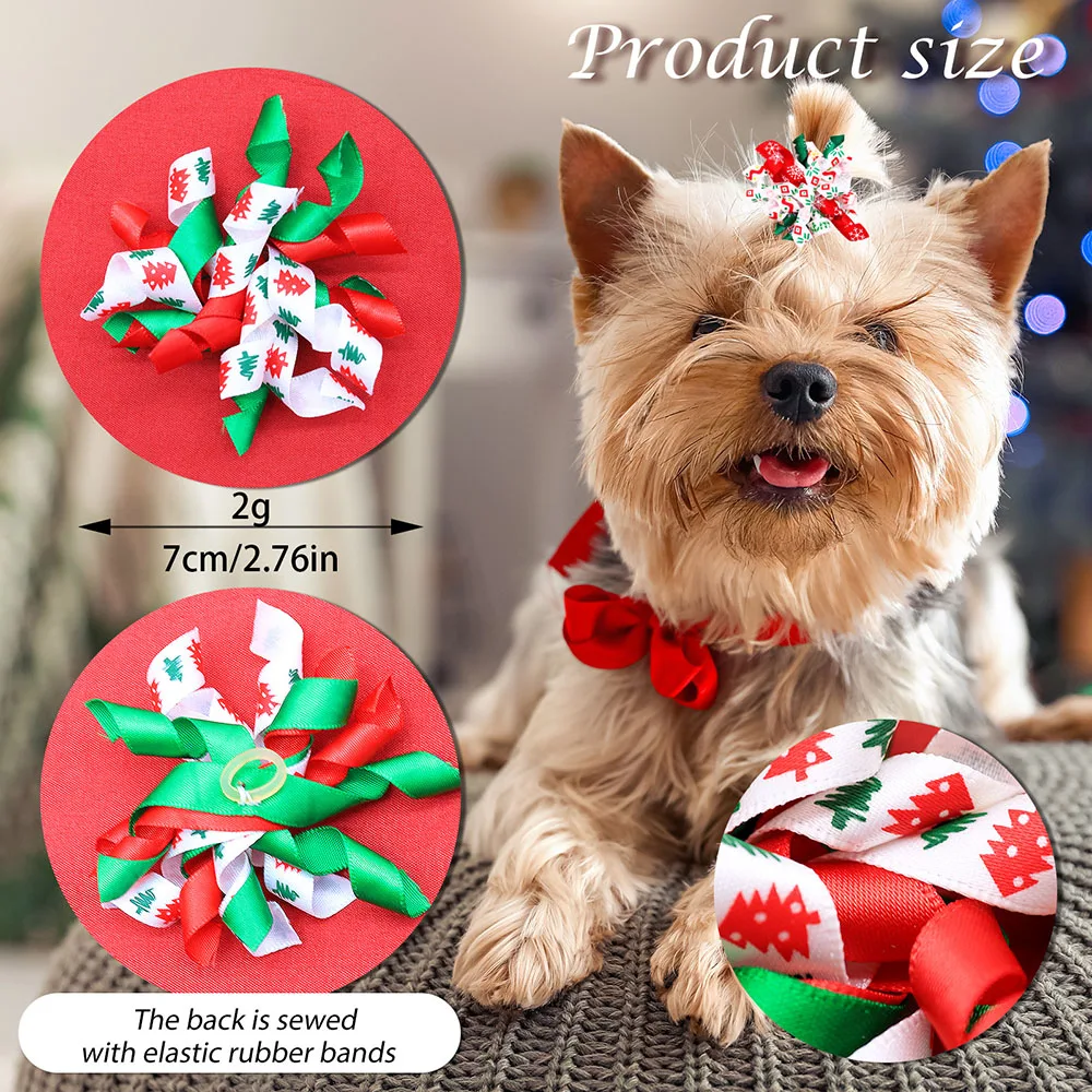 20/40PCS Winter Dog Bows With Rubber Bands Christmas Party Cute Puppy Hair Accessories For Dogs Bowknots Pet Dog Supplies