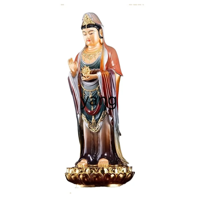 

yhm copper painted Guanyin Bodhisattva Buddha statue standing statue, household worship ornament