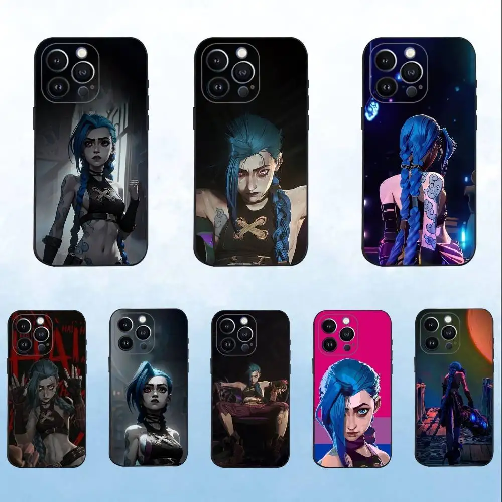 

League of Legends J-Jinx Game Phone Case For iPhone 16,15,14,13,12,11 Plus,Pro Max,XS,X,XR,SE,Mini,8,7,Soft Silicone Black Cover
