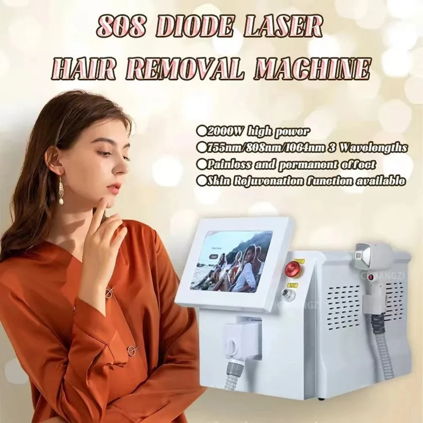 

2000W Diode Laser Hair Removal Machine 3 Wave Alexandrit Permanent Removal Cooling Head Painless Laser Epilator