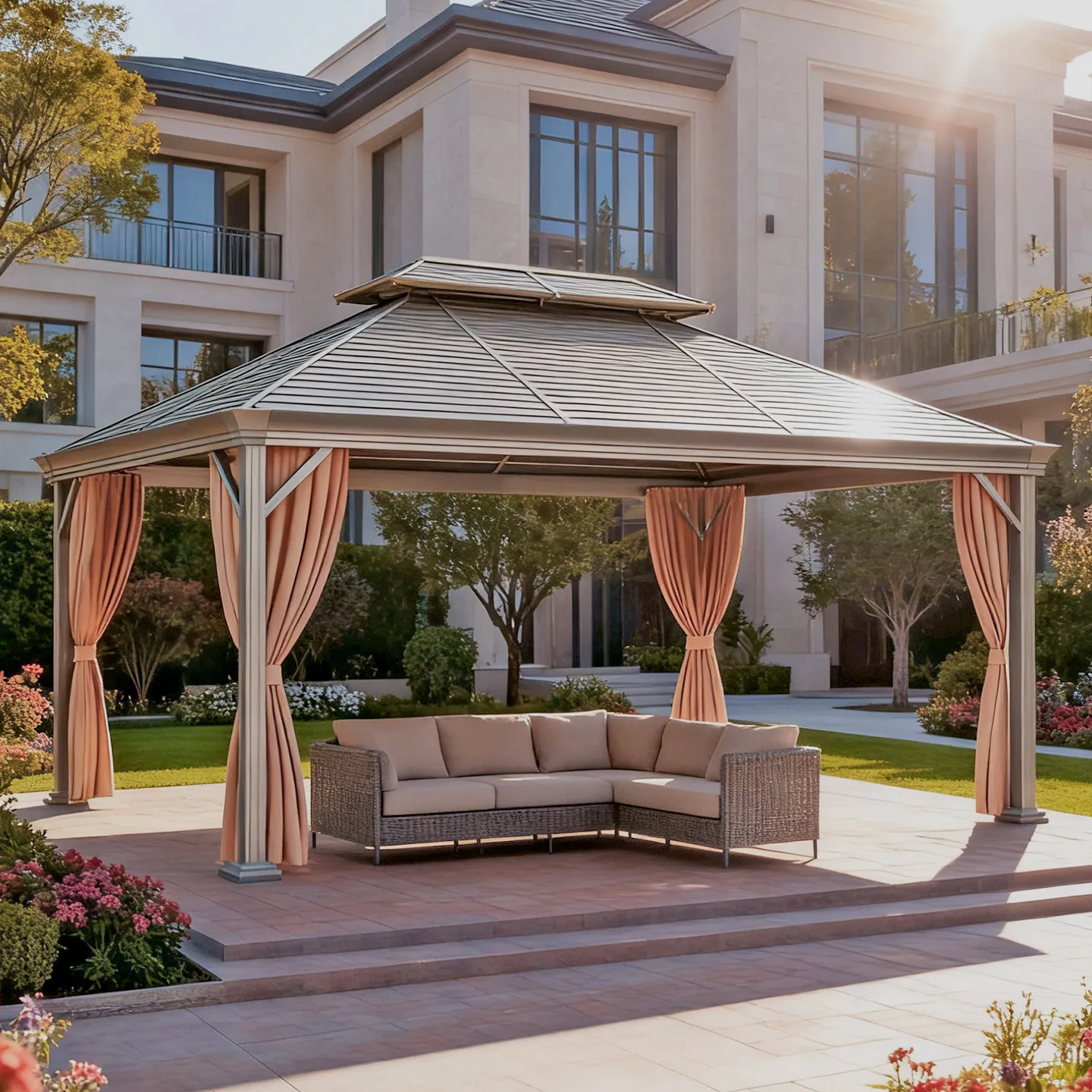 

Настраиваемый уличный павильон-навес из алюминия для двора, виллы, сада, террасы