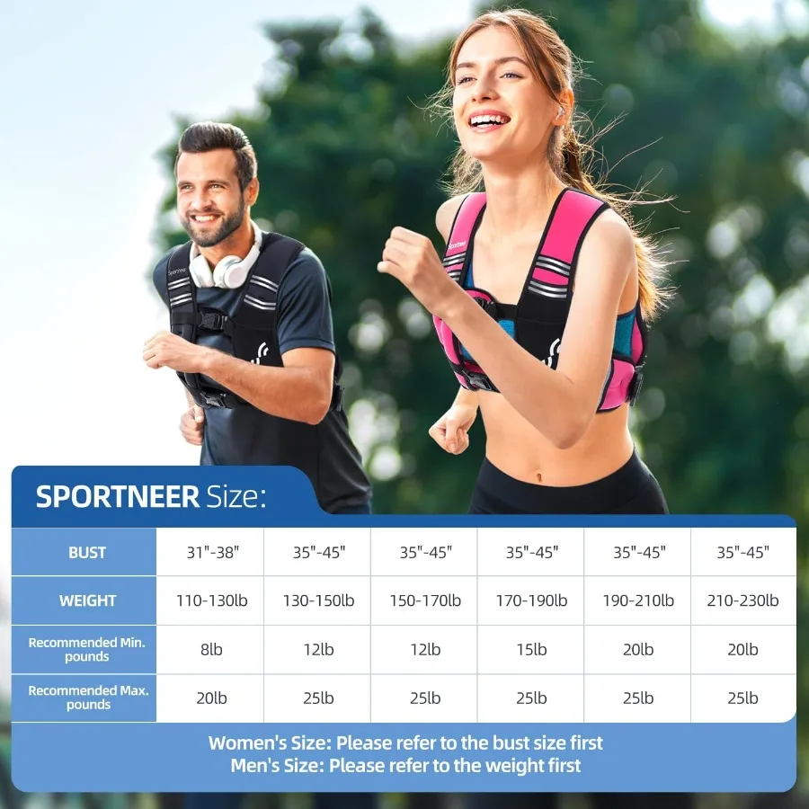 Colete ponderado Sportneer para mulheres e homens: 8lbs 12lbs 15lbs 20lbs 25lbs Colete de peso ajustável com bolsa de telefone removível para Ruck