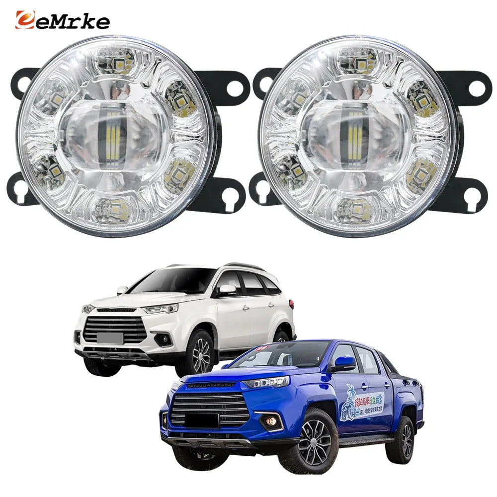 1-Pair Led Fog Lights Assembly for Jmc Vigus Pro S350 Car PTF Headlights with Clear Lens White DRL Front Daytime Running Lamp