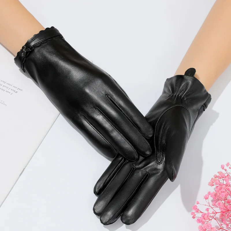 Echte Leder Handschuhe Weibliche Mode Elegante Echtes Leder Dünne Stil Fahren Frauen Schaffell Handschuhe Touchscreen YSW0044