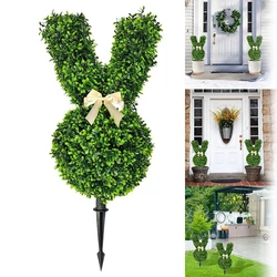 Bunny Topiary Green Artificial Rabbit-Shaped Topiary Tree Pot Fake Easter Plant Easter Plant for Porch Decor Outdoor Indoor