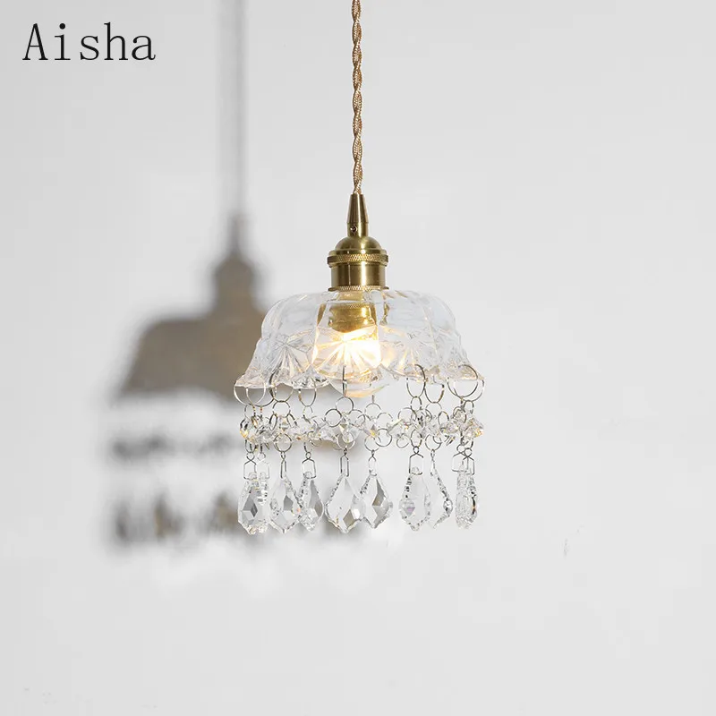 

Nordic Japanese Glass Pendant Lamp Homestay Bedroom Bedside Hanging Light Cloakroom Living Room Background Mirror Front Lamp