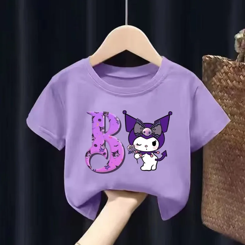 Kuromi T-shirt Cartoon Figures Printed Short Sleeves Tees Y2K Round Neck Clothes Toddler Clothing Boutique Tops Birthday Gift