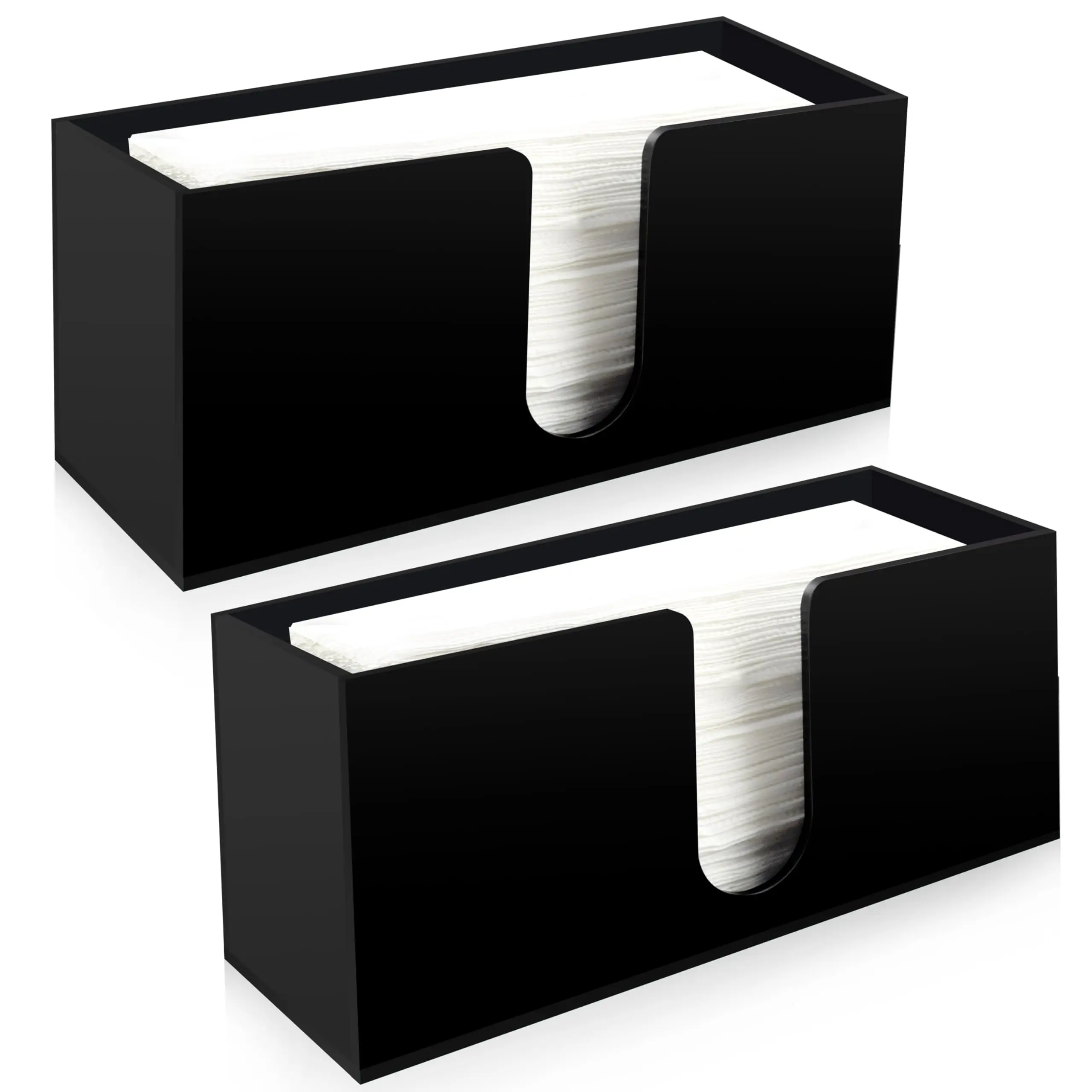 Black Acrylic Countertop Napkin Dispenser For C-Fold, Z-Fold, Trifold And Multifold Paper Towels, 5mm Thick, 2 Pack
