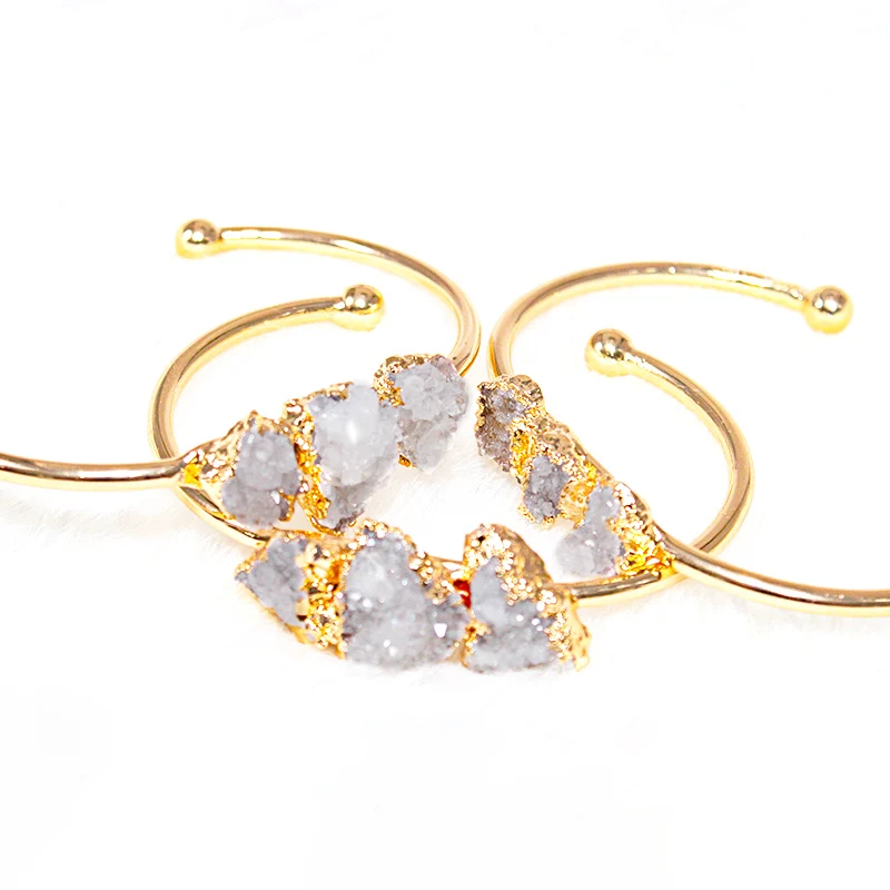 Irregular Raw Druzy Stone Bracelet for Women Handmade Crystal Cluster Open Cuff Bangle Jewelry