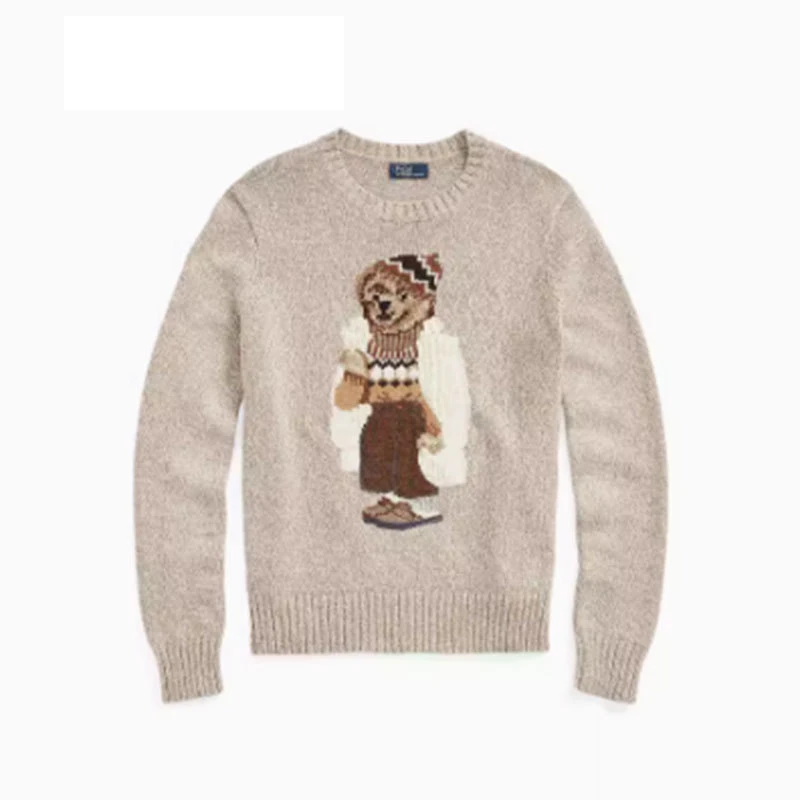 Classic Loose Polo Bear Embroidered Knitted Sweater for Women, Top with High-end Temperament and Versatile Clothing Cardigans