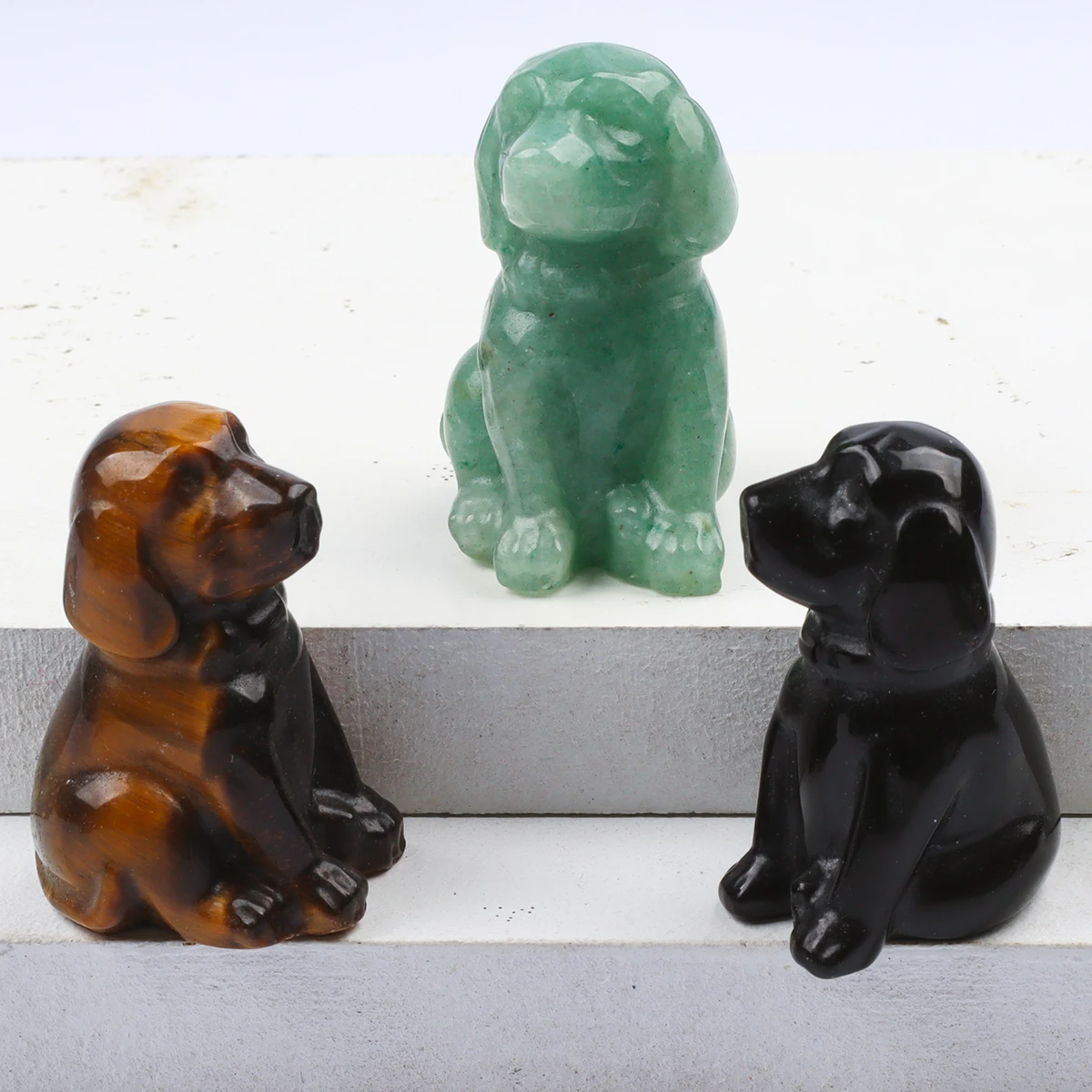 Black Obsidian Dog Figurine, Natural Stone, Hand Carved Jade Mini Puppy, Crystal Craft, Chakra, Home Decor, 1.5