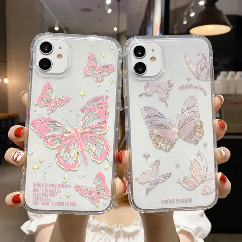 Transparente Schmetterlings-Handyhülle für iPhone 13 Fundas iPhone 17 16Pro Max 11 13 15 14 12 Air 17promax stoßfeste Silikonhülle