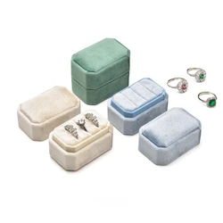 Velvet Double Ring Box Wedding Ceremony Ring Box with Detachable Lid 3 Compartment Ear Studs Holder Case