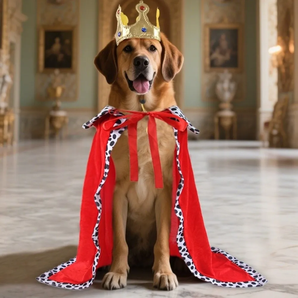 Hundekleidung: Verstellbarer Hunde-Königsumhang mit Krone, Samtbesatz, Haustier-Cosplay-Umhang, gemütliches, atmungsaktives Haustierkostüm für Fotoshootings – Detail 3