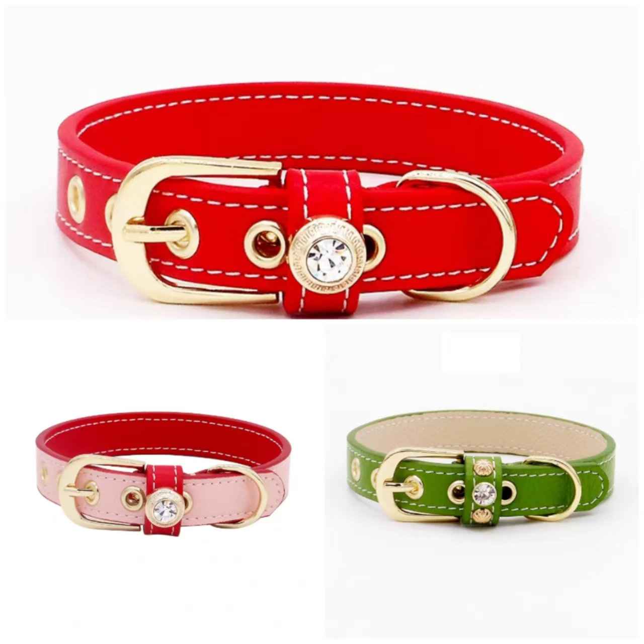 

Pet Basic Collar for Puppy Small Dog Cat Genuiner Leather Pet Collar Necklace High-end Handmad Dogs Product Contrasting Colors