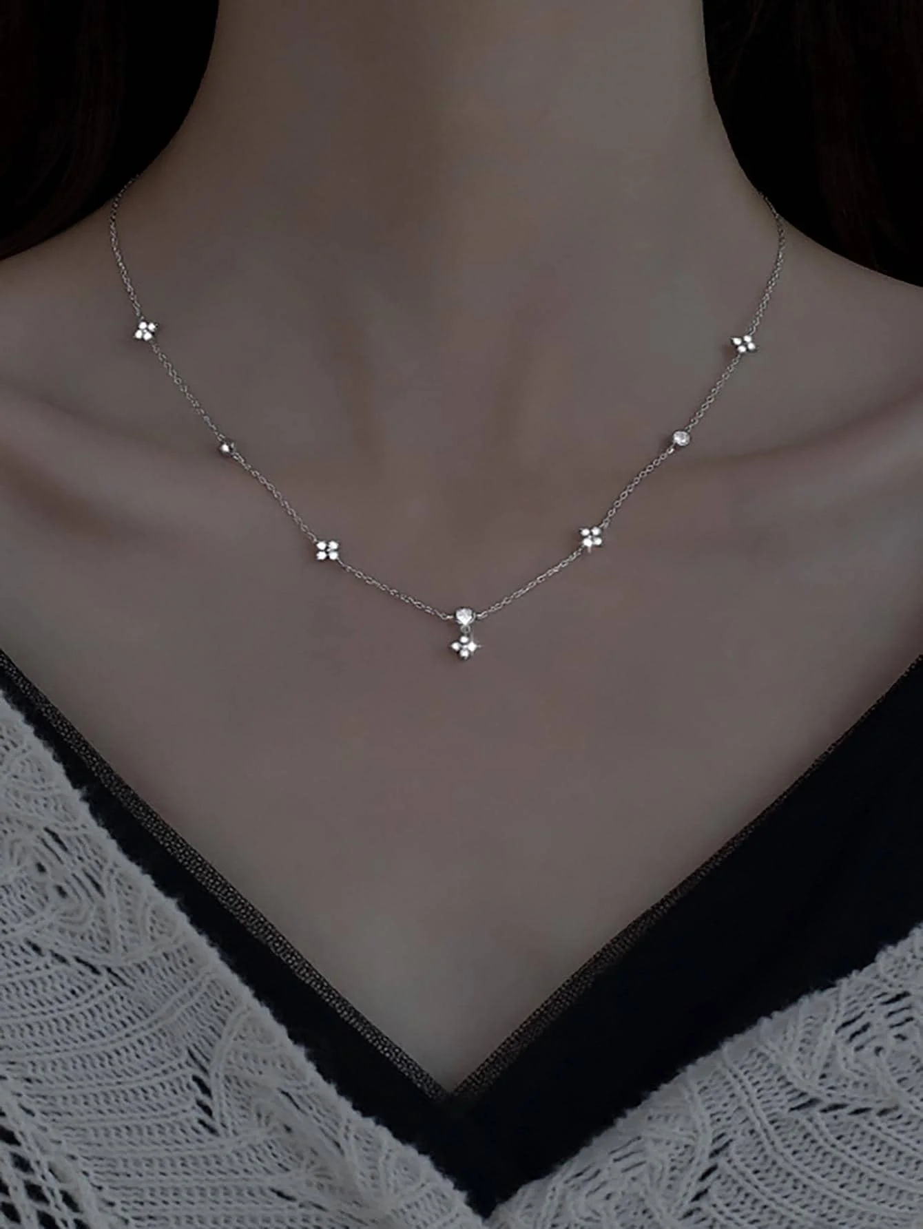 

Elegant Four Leaf Clover Necklace With Crystal Accents For Women