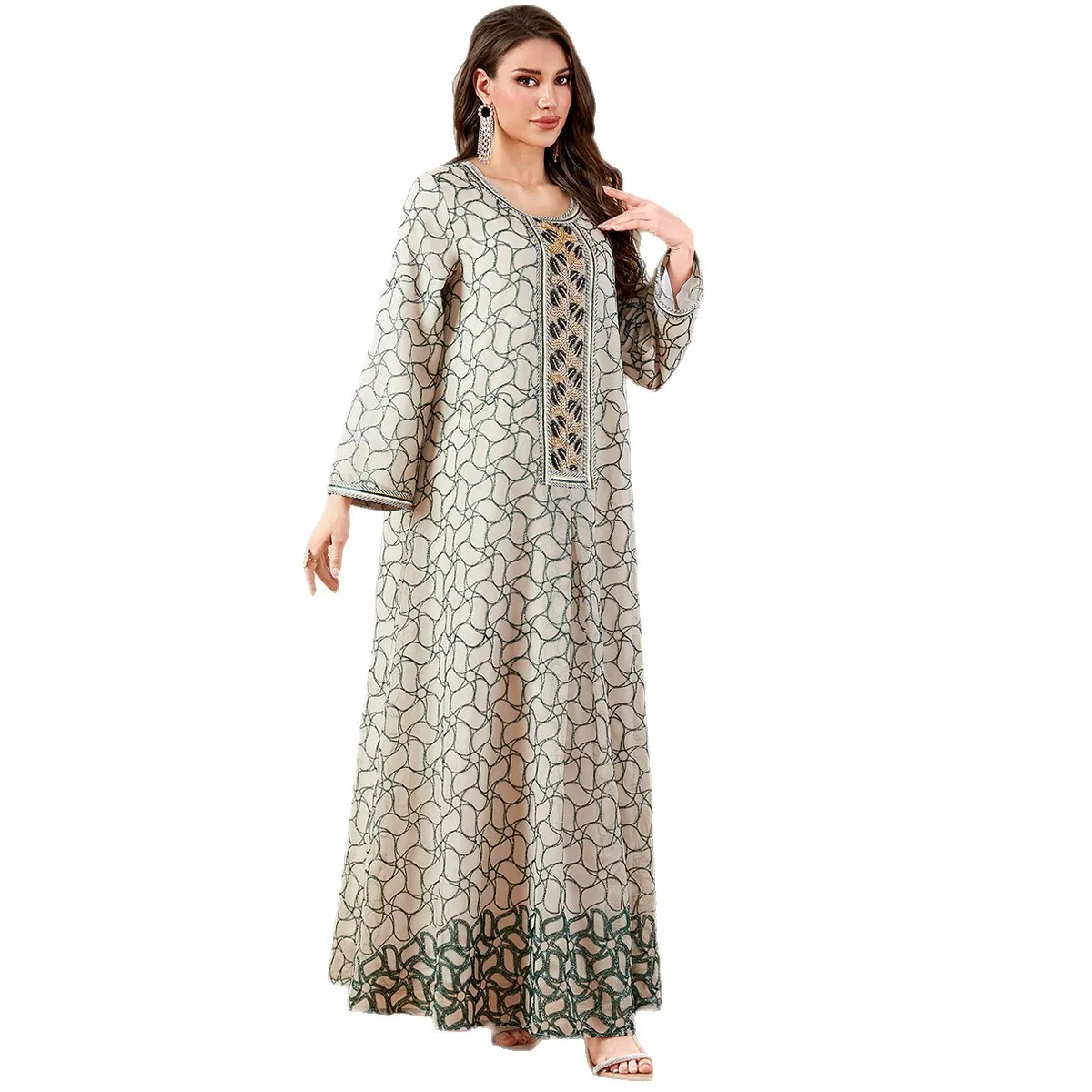 イード・アバヤ 女性用パーティードレス 刺繍入りジャラビーヤ ムスリム ドバイ ロングドレス ラマダン モロッコ 礼拝用カフタン ローブ アバヤ 2026