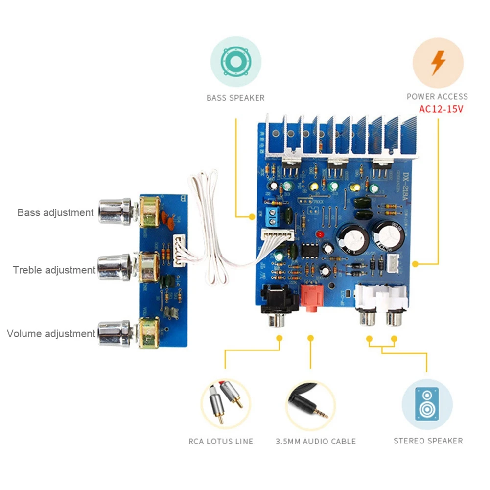 Placa de Áudio Subwoofer para Altifalante, TDA2030, 15W, 15W, 30W, Amplificador de 2.1 Canais, Saída Bass, DIY, AC Dupla 12-15V