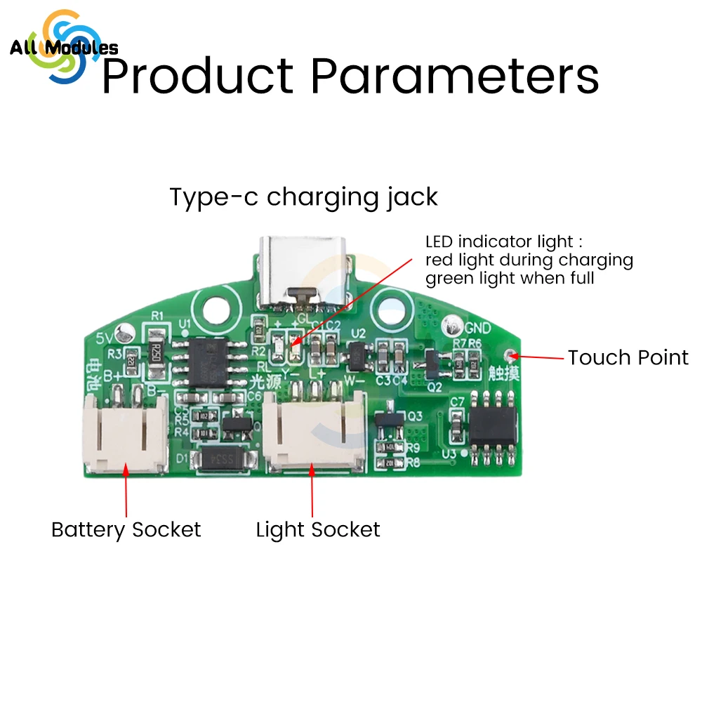 TYPE-C Desk Lamp Circuit Board USB Charging Infinitely Dimmable LED Night Light Control Module Charging Touch Bi-Color Board