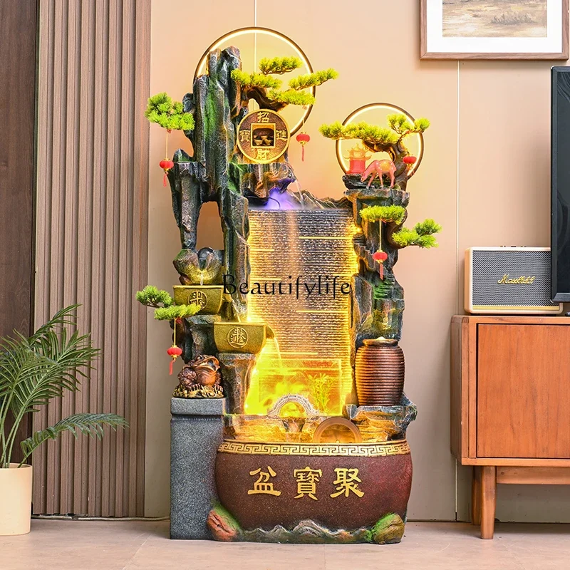 

FG17Fake Mountain Water Fountain Fish Tank Ornament for Wealth Attraction Entrance Hallway Living Room Office Decoration