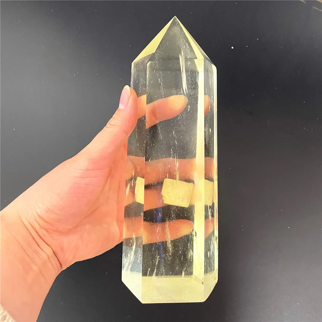 20cm Beauty Yellow Melting Stones Crystal Energy Point Reiki Decorations Feng Shui Large Tower Artificial Aesthetic Ornaments