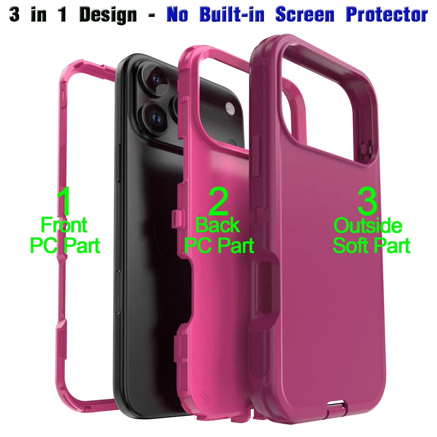 حافظة لهاتف آيفون 17/17 Air/17 Pro/17 Pro Max باللون الأحمر الخمري غطاء متين و4 قطع واقي شاشة من الزجاج المقسى الشفاف