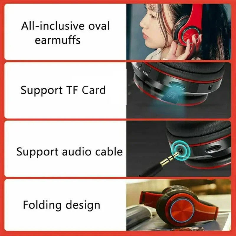 Bluetooth Headphones RGB Lighting Noise Cancellation Foldable Headsets Over Ear Stereo HIFI Sports Headset TF Music Player B39 image 5