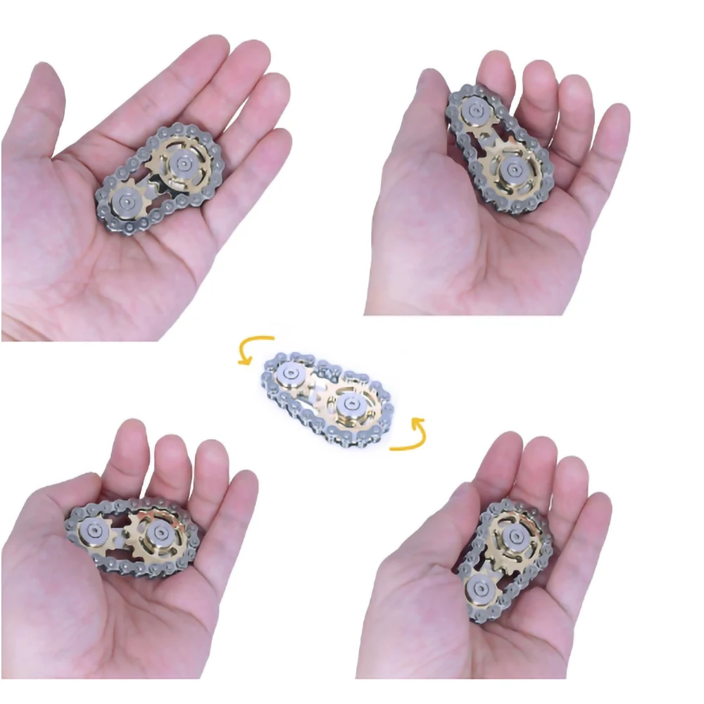 1/2-Pack avec pochette chaîne Gear Fidget Spinner-3 couches en acier inoxydable doigt gyroscope jouet avec roulement à billes pour soulager le stress et mise au point