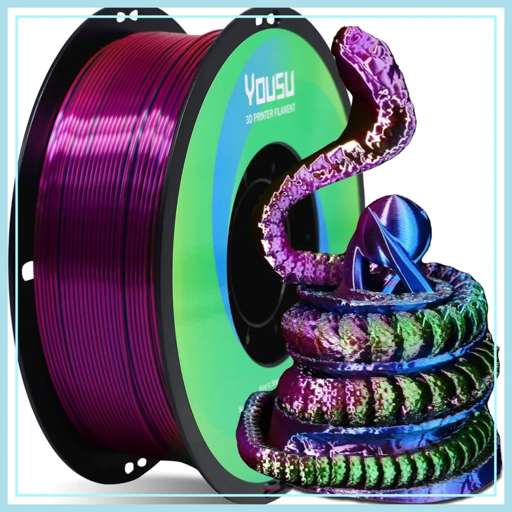 

Tri Color PLA 3D Printer Filament 1.75mm, Coextrusion Rainbow Silk PLA Pink Blue Green, 1kg Spool