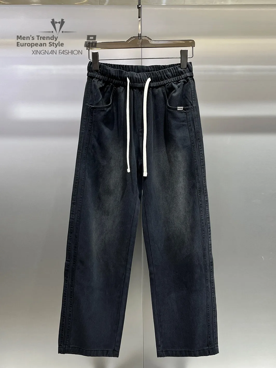 

Мужские свободные джинсы прямого кроя, повседневные, комфортные, для города, с широкими штанинами, из денима, весна-лето, в европейском стиле, с эффектом потертости