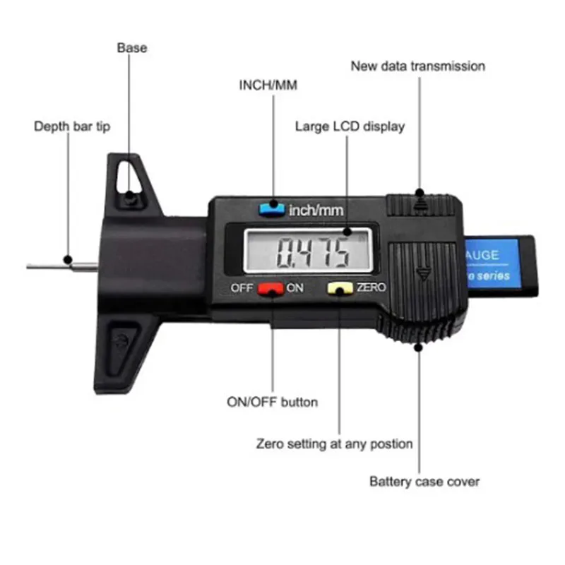 1PC Digital Depth Gauge Caliper Tread Depth Gauge LCD Tire Tread Gauge For Car Tire 0-25mm Measurer Tool Caliper Repair Tools