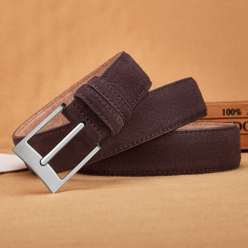 Süßer Gürtel aus Rindsleder, echtes Leder für Herren und Damen, mit Oxford-Stoff, echtes Leder, luxuriöse Dornschließe, blaugraue Gürtel – Detail 13