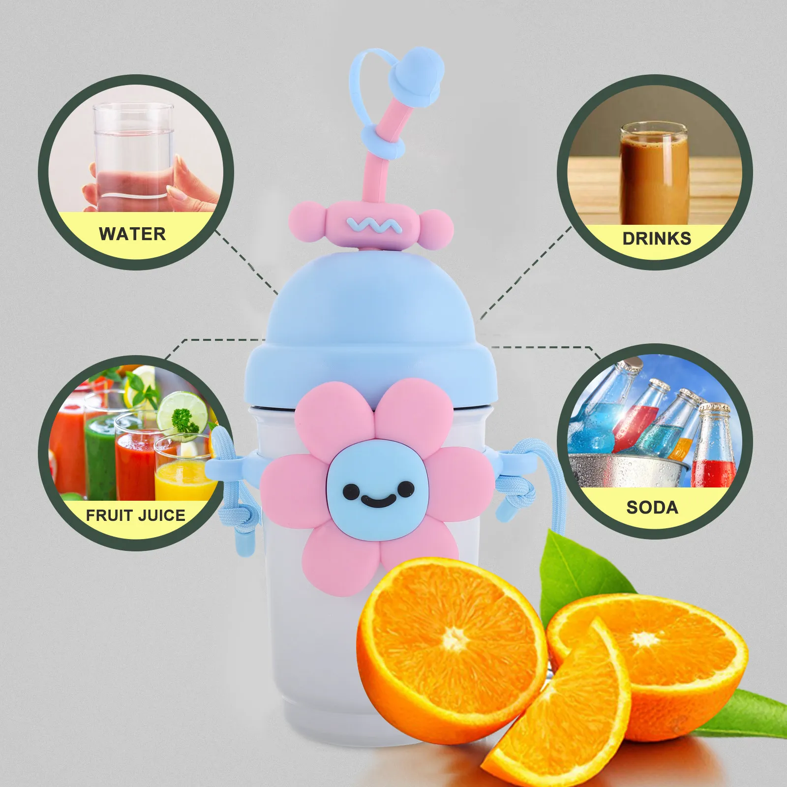 Portable Car Heating Cup Insulated Thermal Travel Mug with Built-in Straw Crossbody Strap for Commuting Road Trips Coffee Tea