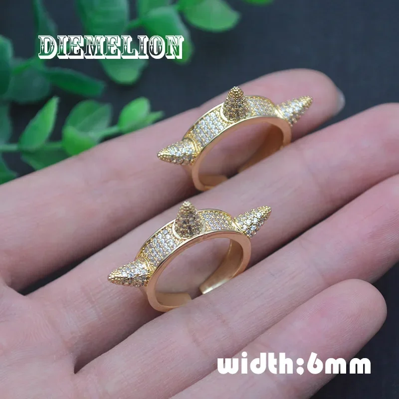 Punk Style Full Pave Cubic Zirconia Spiked Rivet Cone Rings Luxury 18K Gold Plated Anti-Wolf Ring Women's Fashion Party Jewelry