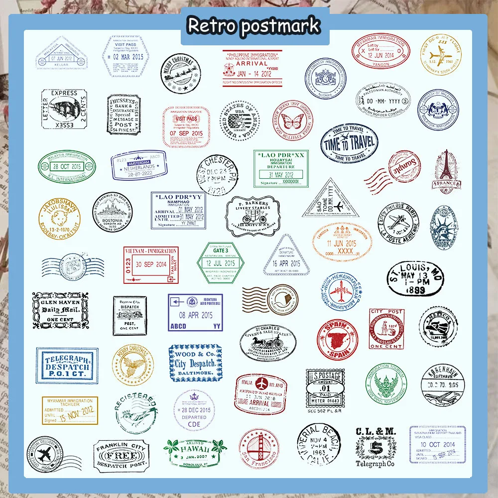 60Pcs Transparent Vintage Postmark Stickers DIY Diary Phone Case Handmade Scrapbook Aesthetic Stickers