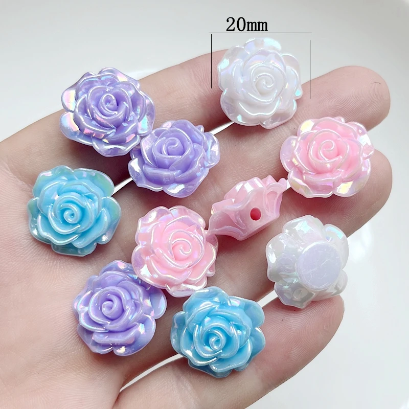 10pcs Colorful UV Plated Brilliant Rose String Beads Wedding Decoration Flowers DIY Jewelry Decoration Accessories Party Beads