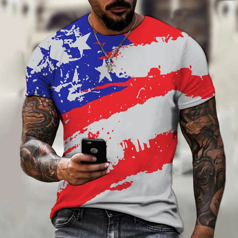 Camiseta de manga corta para hombre, camisa con estampado digital 3D, serie 1, diseño de bandera, para deportes al aire libre y Fitness, talla