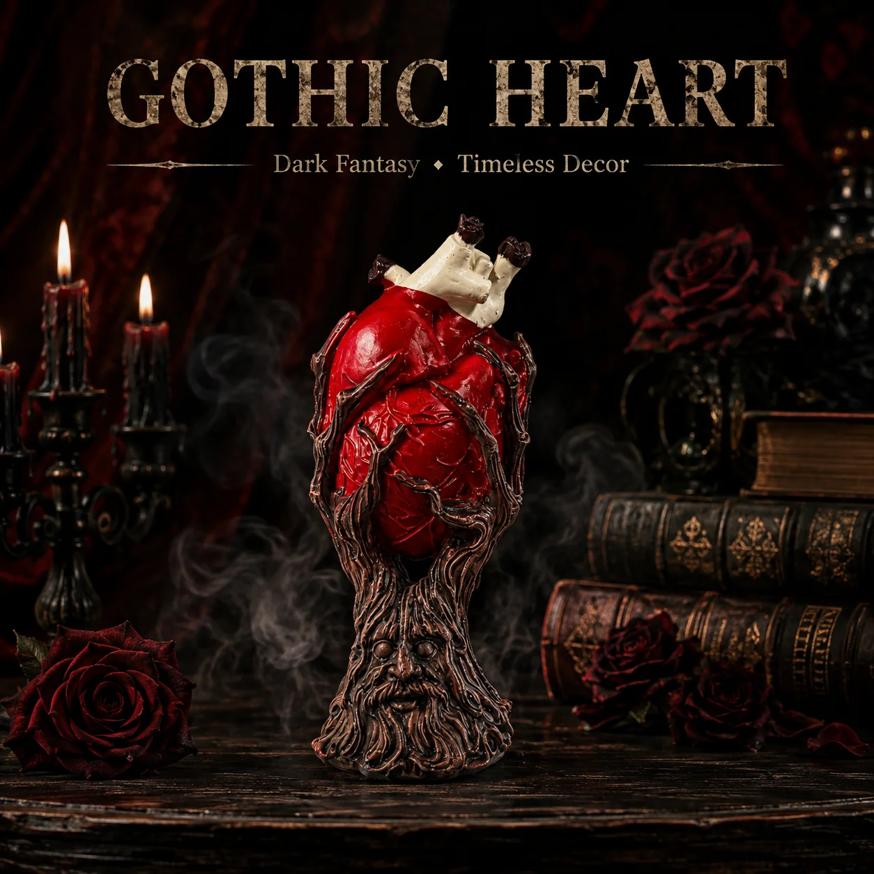 Gothic Anatomical Heart Tree Sculpture Resin Statue Dark Fantasy Halloween Decor Gothic Home Office Tabletop Ornament Gift