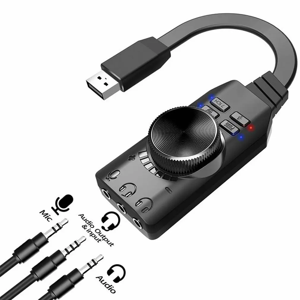 

External USB Sound Card Stereo Mic Speaker Headset Audio Jack 3.5mm Cable Adapter Mute Switch Volume Adjustment Free Drive