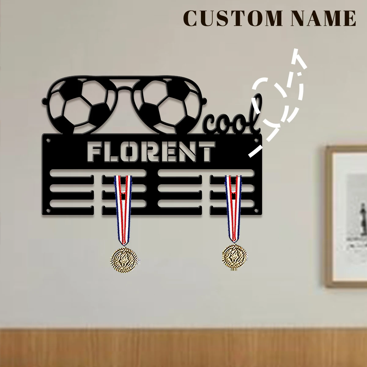 Custom Football Glasses Metal Medal Display Rack, Valentines Gift, for Room Decor, Suitable for Basketball, Football Exercise