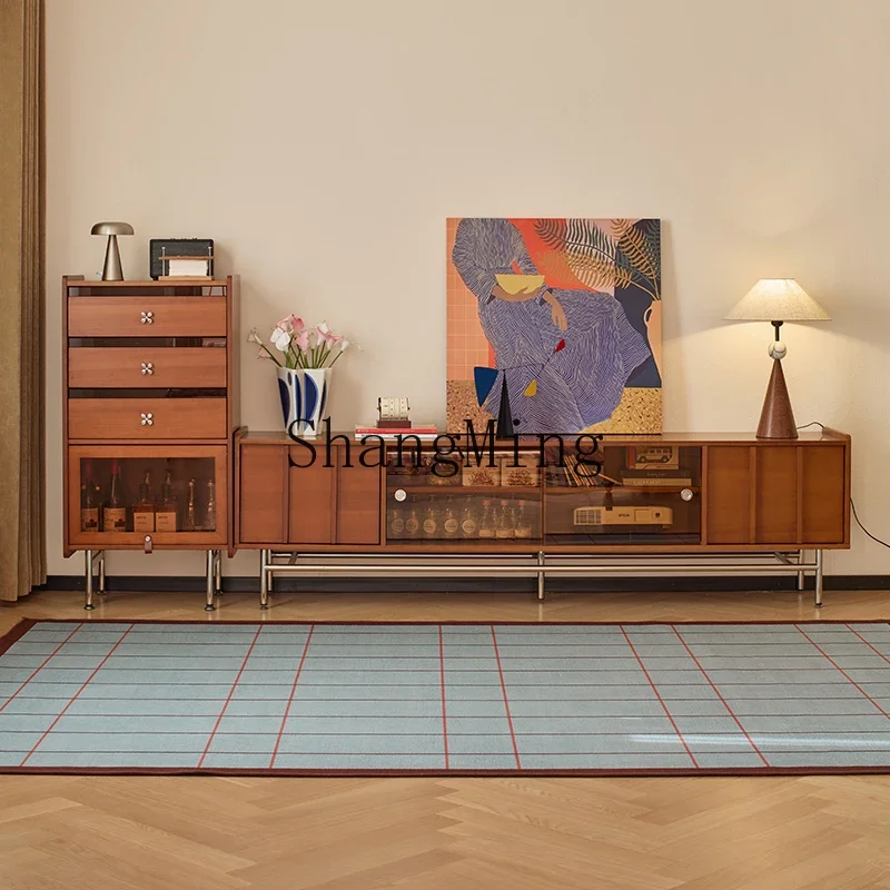 

ZYY Vintage TV Cabinet Storage Integrated Small Apartment Living Room Home Floor-standing Retro Glass TV Cabinet